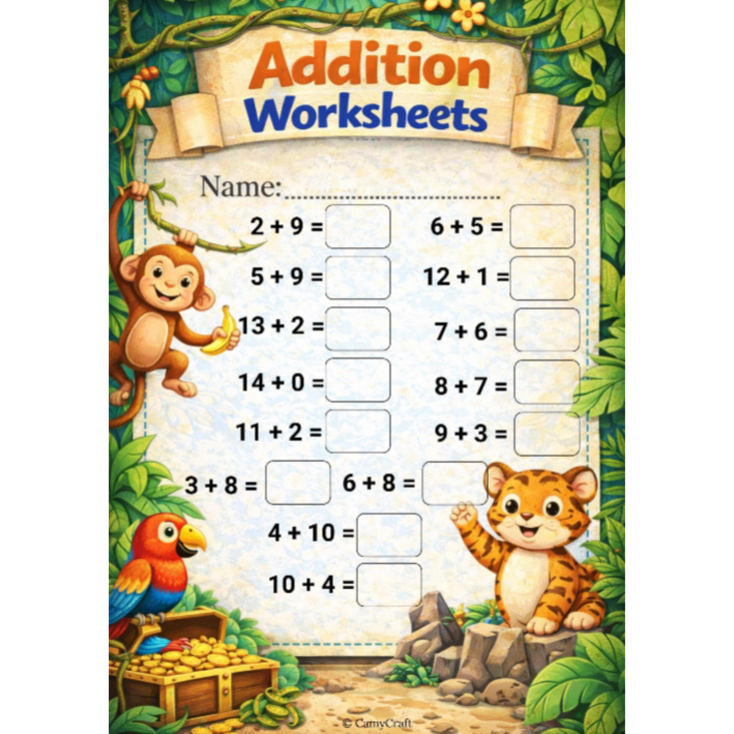 A4 Addition Worksheets 1–15 | 7 Printed Themed Sheets | Kindergarten & 1st Grade
