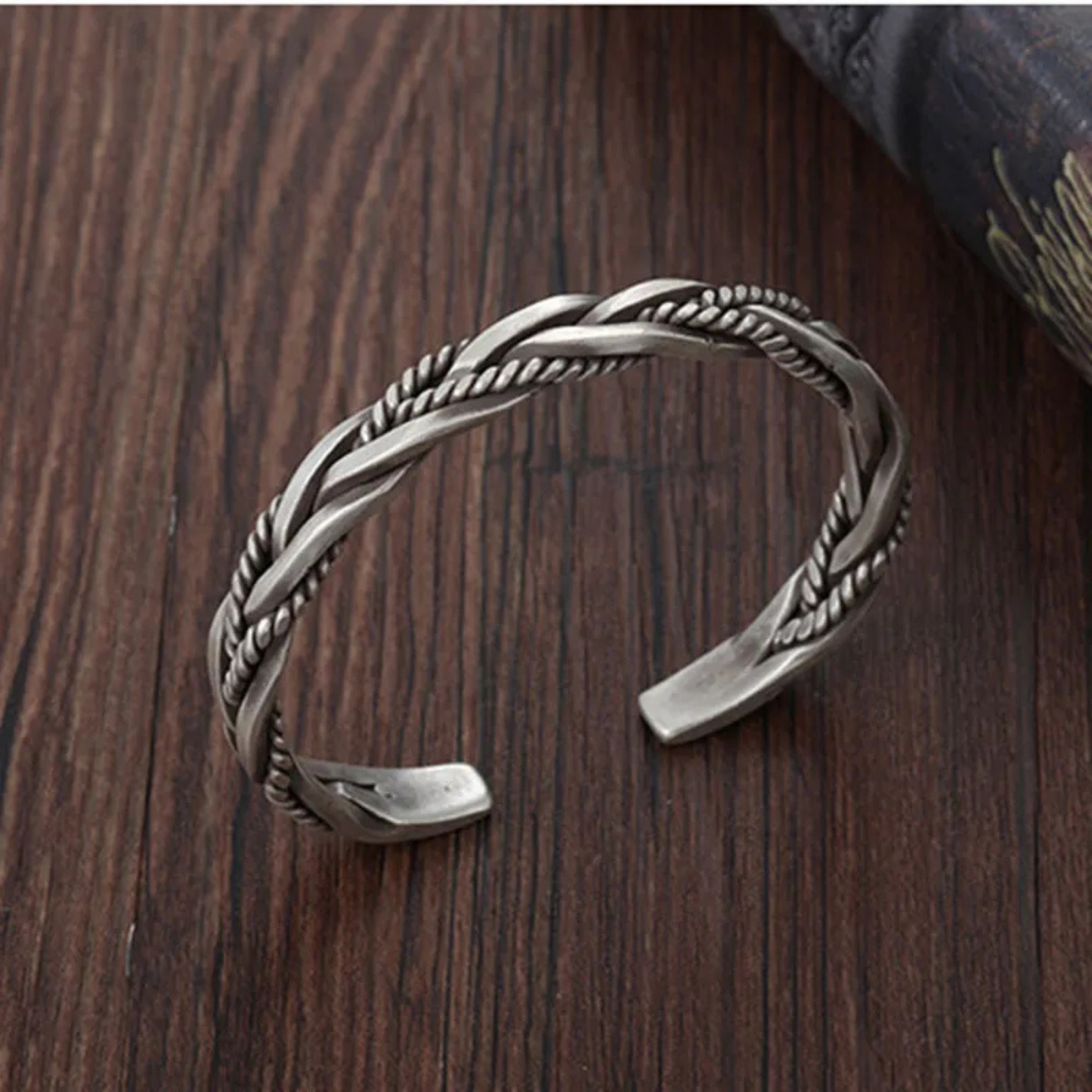 Mens Copper Cuff Bracelet 925 Silver Plated | Vintage Twisted Rope Design