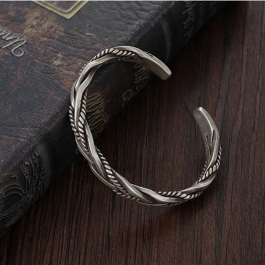 Mens Copper Cuff Bracelet 925 Silver Plated | Vintage Twisted Rope Design