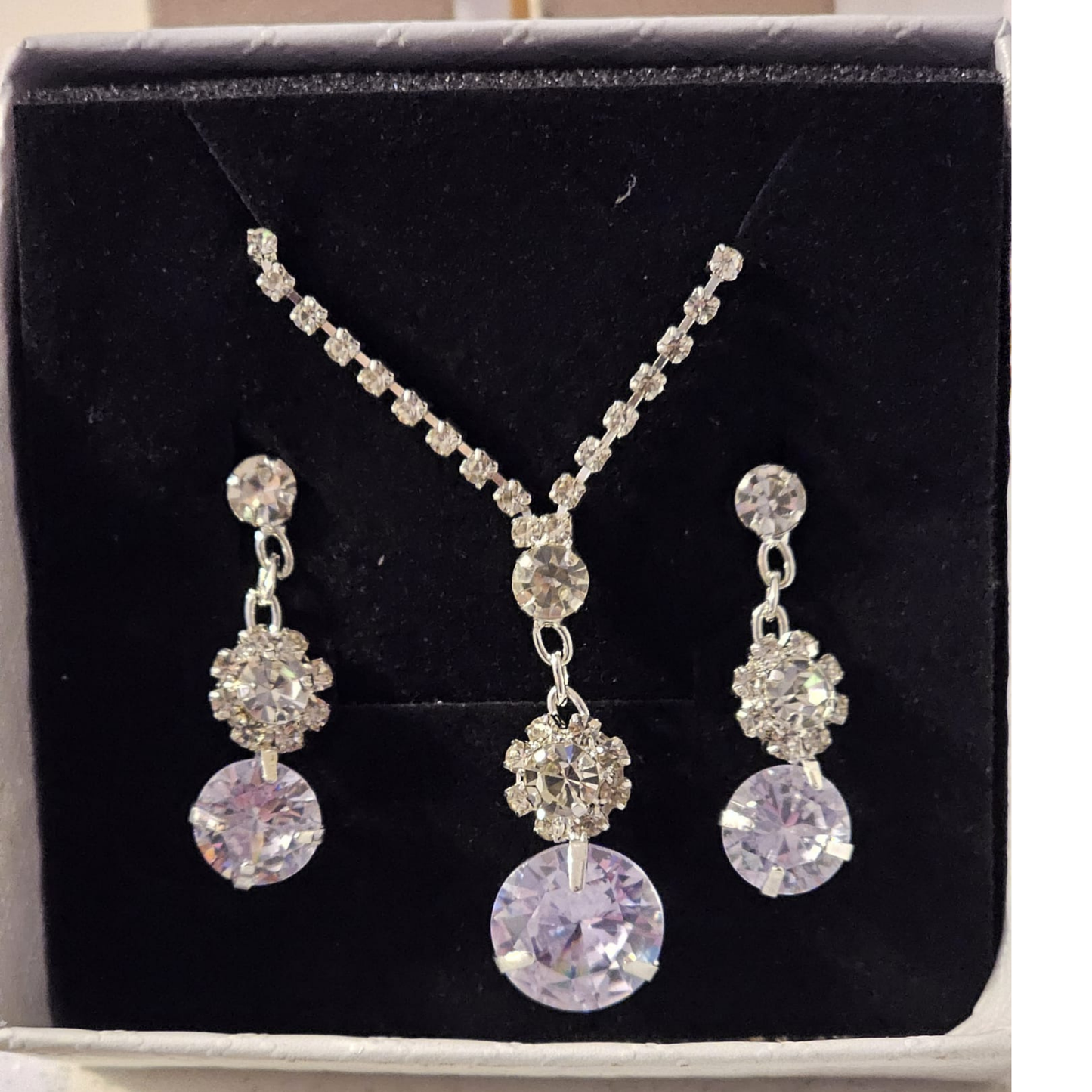Luxurious Double Drop Rhinestone Bridal Jewelry Set | Earrings & Necklace
