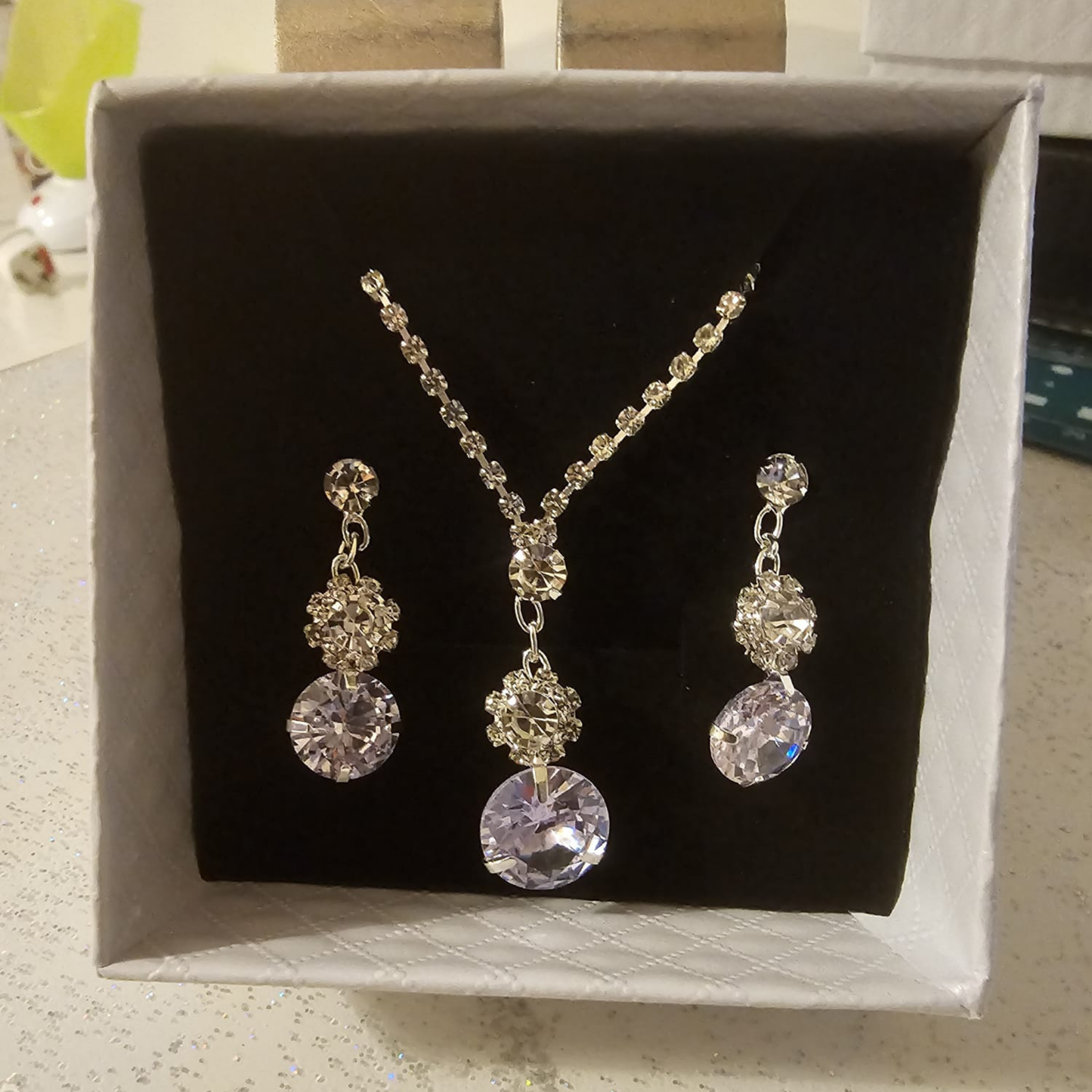 Luxurious Double Drop Rhinestone Bridal Jewelry Set | Earrings & Necklace