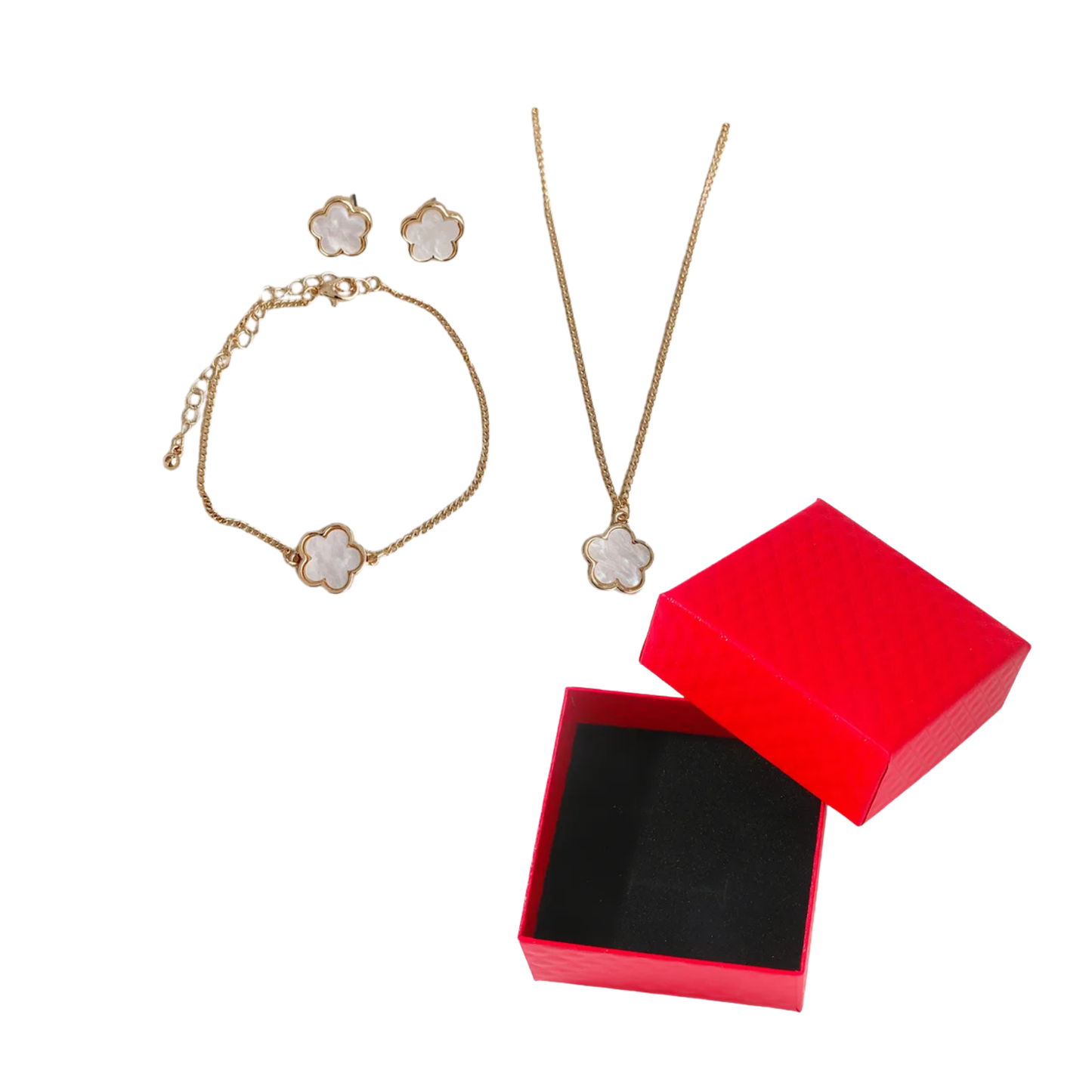 Four-Leaf Clover Set of Necklace Bracelet Earring